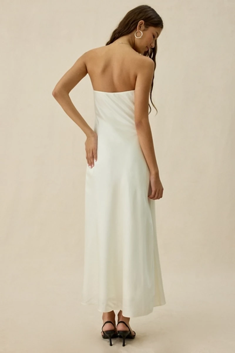 ASTR The Label Annabeth Orchid Satin Strapless Maxi Dress