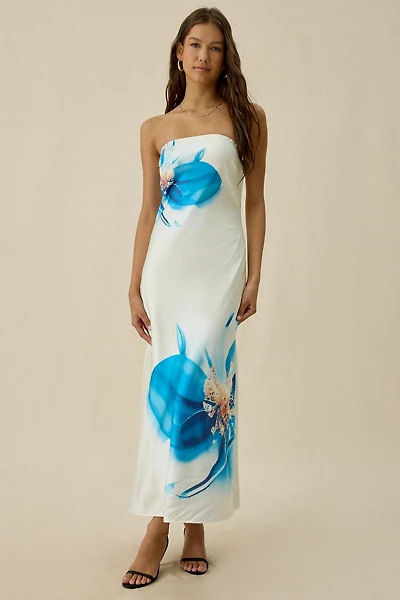 ASTR The Label Annabeth Orchid Satin Strapless Maxi Dress