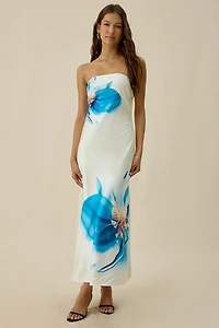 ASTR The Label Annabeth Orchid Satin Strapless Maxi Dress