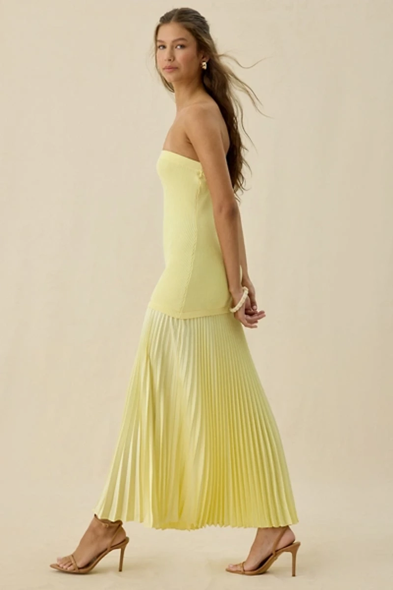 ASTR The Label Selune Mixed Media Strapless Maxi Dress