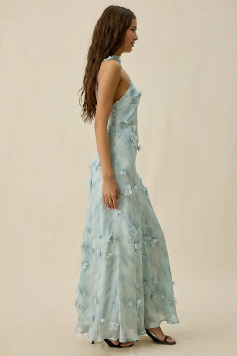 ASTR The Label Ashley 3D Floral High Neck Maxi Dress