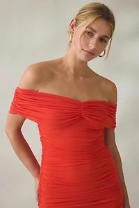 ASTR The Label Andreanna Ruched Off-The-Shoulder Maxi Dress