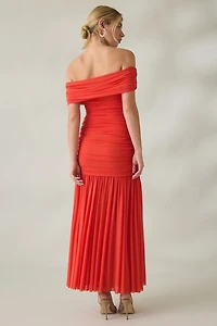 ASTR The Label Andreanna Ruched Off-The-Shoulder Maxi Dress