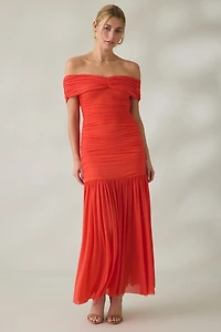 ASTR The Label Andreanna Ruched Off-The-Shoulder Maxi Dress