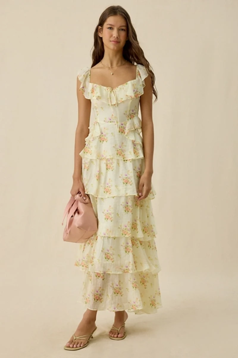 ASTR The Label Adessa Floral Tiered Ruffle Maxi Dress