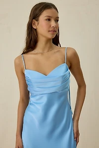 ASTR The Label Hera Floral Applique Tie-Strap Satin Maxi Dress
