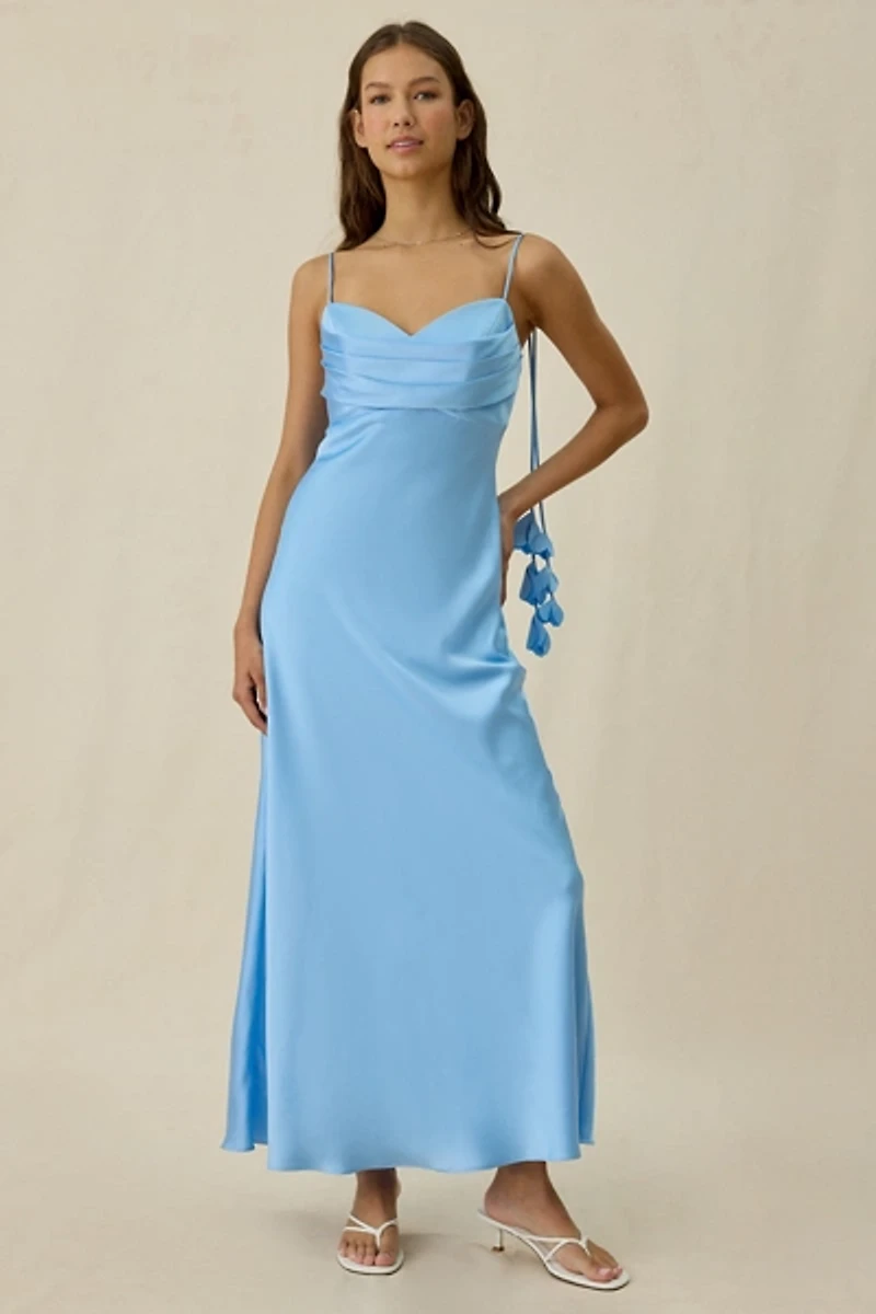 ASTR The Label Hera Floral Applique Tie-Strap Satin Maxi Dress