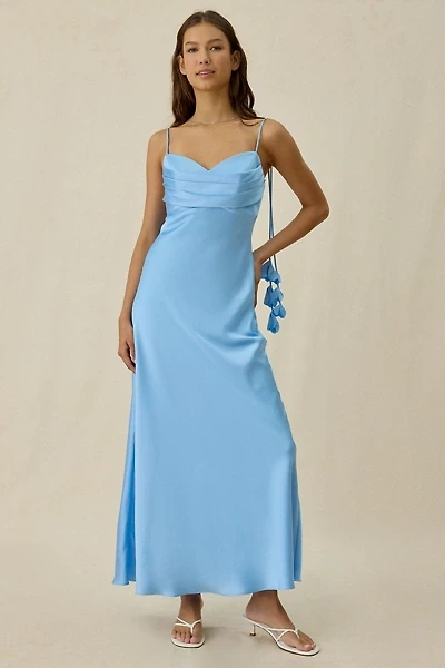 ASTR The Label Hera Floral Applique Tie-Strap Satin Maxi Dress