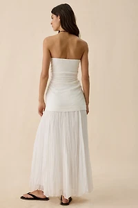 ASTR The Label Yvonne Mixed Media Strapless Maxi Dress