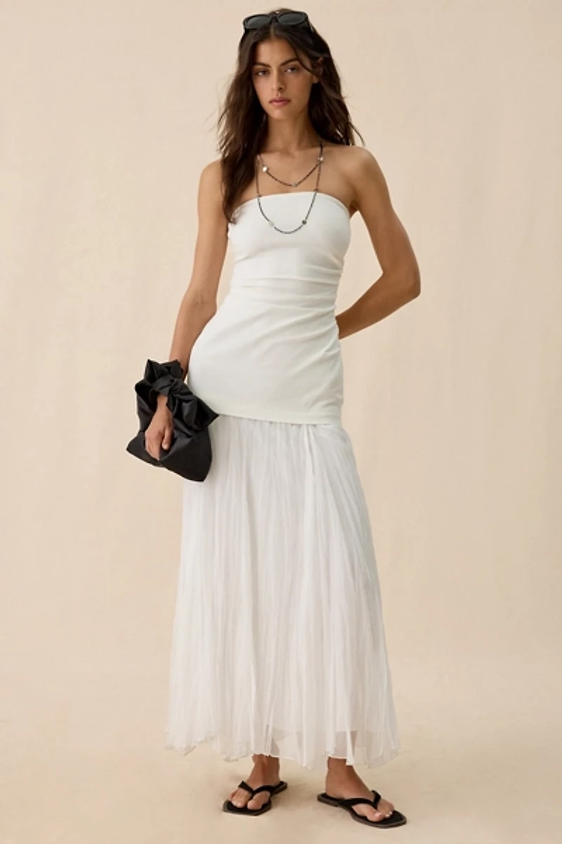 ASTR The Label Yvonne Mixed Media Strapless Maxi Dress
