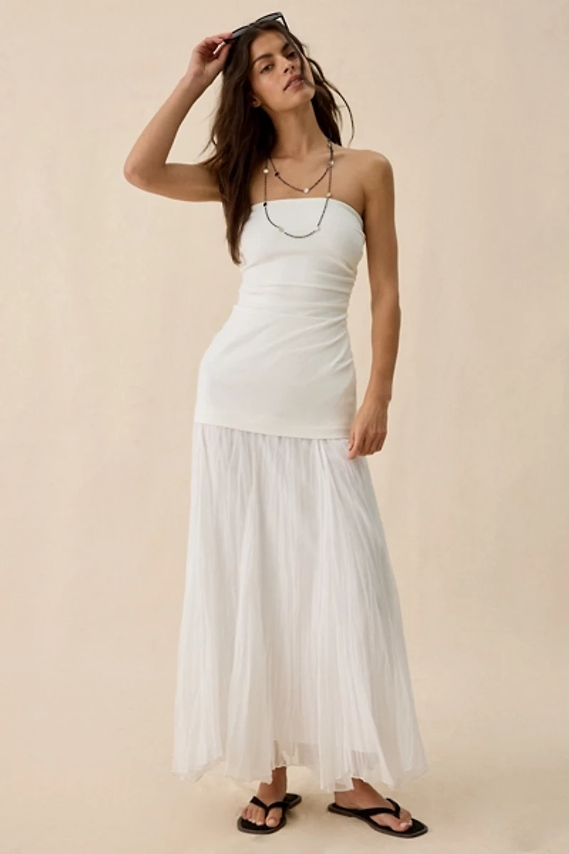 ASTR The Label Yvonne Mixed Media Strapless Maxi Dress