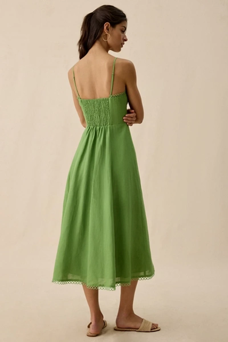 ASTR The Label Christie Sweetheart Linen-Blend Midi Dress