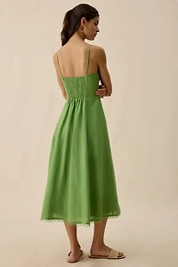 ASTR The Label Christie Sweetheart Linen-Blend Midi Dress