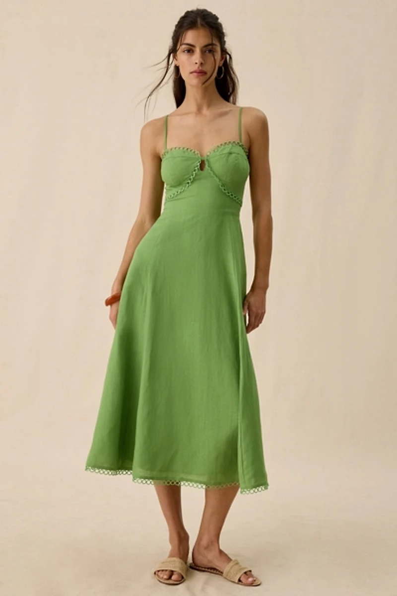 ASTR The Label Christie Sweetheart Linen-Blend Midi Dress