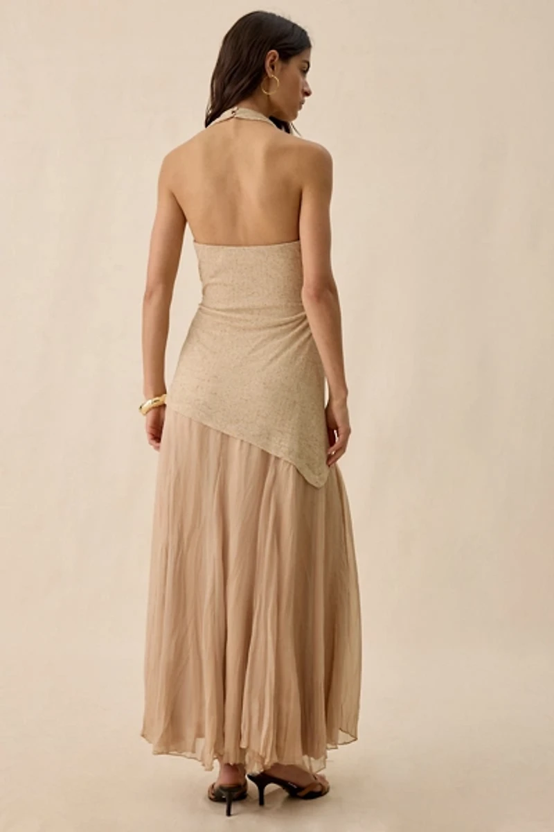 ASTR The Label Inez Mixed Media Halter Maxi Dress