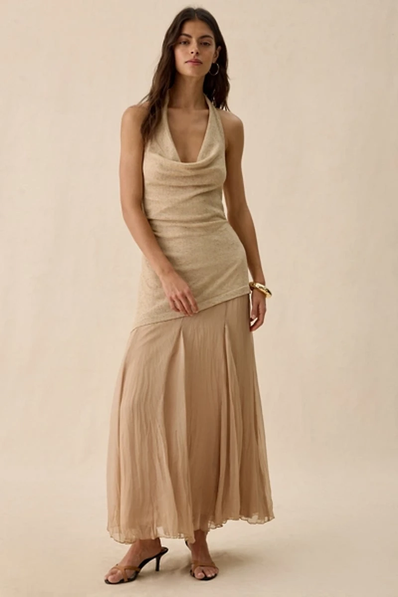 ASTR The Label Inez Mixed Media Halter Maxi Dress