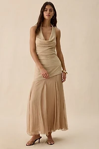 ASTR The Label Inez Mixed Media Halter Maxi Dress