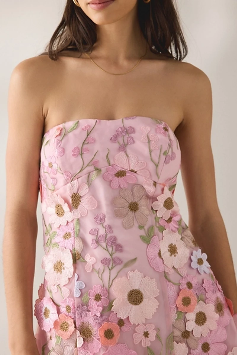ASTR The Label Julisa Embroidered Floral Appliqué Strapless Mini Dress