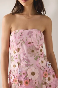 ASTR The Label Julisa Embroidered Floral Appliqué Strapless Mini Dress