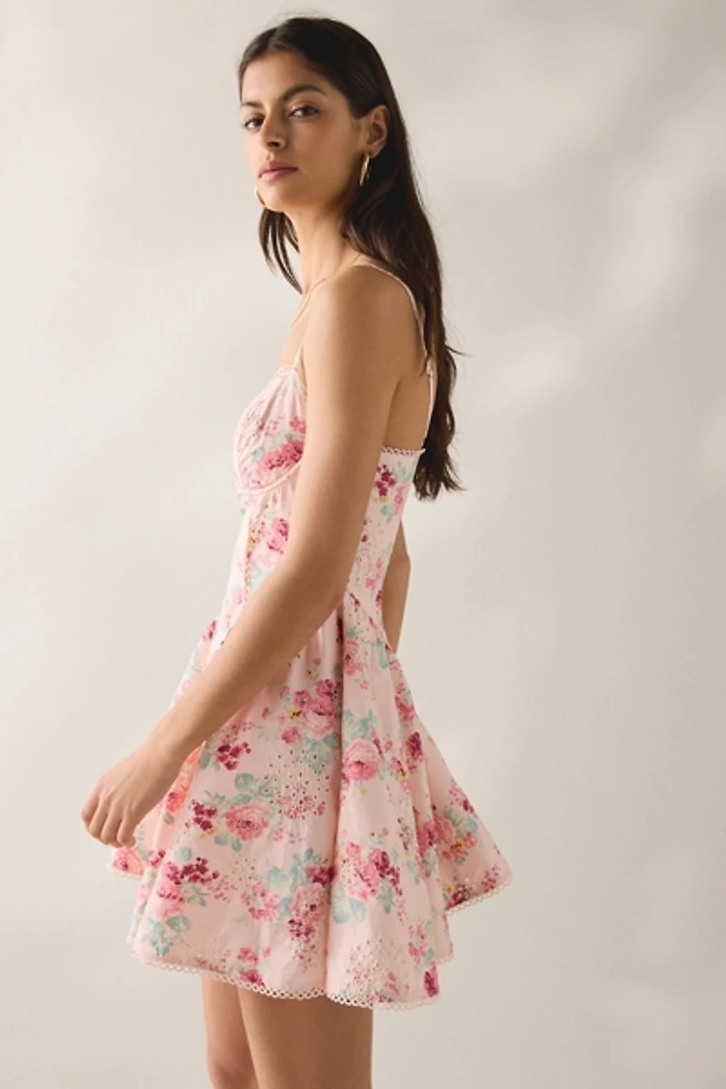 ASTR The Label Birdie Floral Eyelet Corset Mini Dress