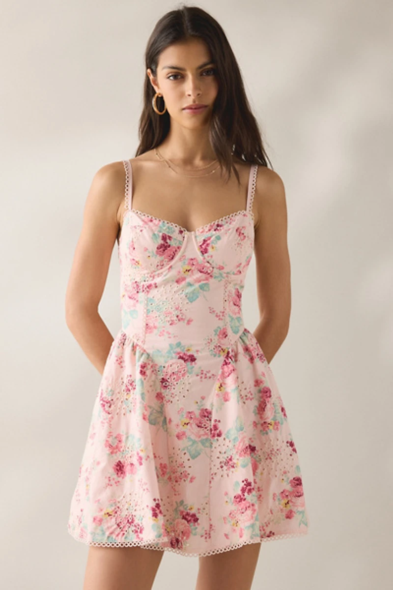 ASTR The Label Birdie Floral Eyelet Corset Mini Dress
