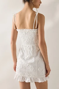 ASTR The Label Breanna Eyelet Floral Applique Corset Mini Dress