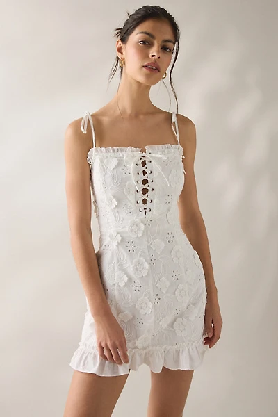 ASTR The Label Breanna Eyelet Floral Applique Corset Mini Dress