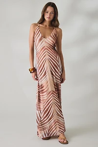 AFRM Romy Kissing Palms Mesh Crisscross Strap Maxi Dress