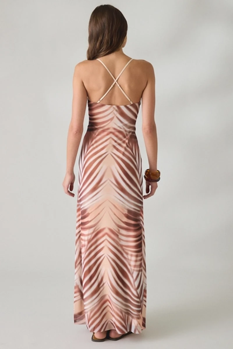 AFRM Romy Kissing Palms Mesh Crisscross Strap Maxi Dress