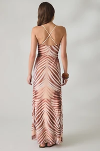 AFRM Romy Kissing Palms Mesh Crisscross Strap Maxi Dress