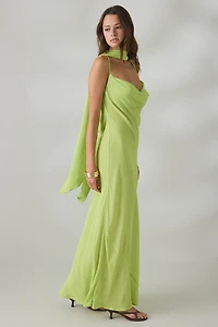 AFRM Cheryl Lime Pin Dot Scarf Detail Open-Back Maxi Dress