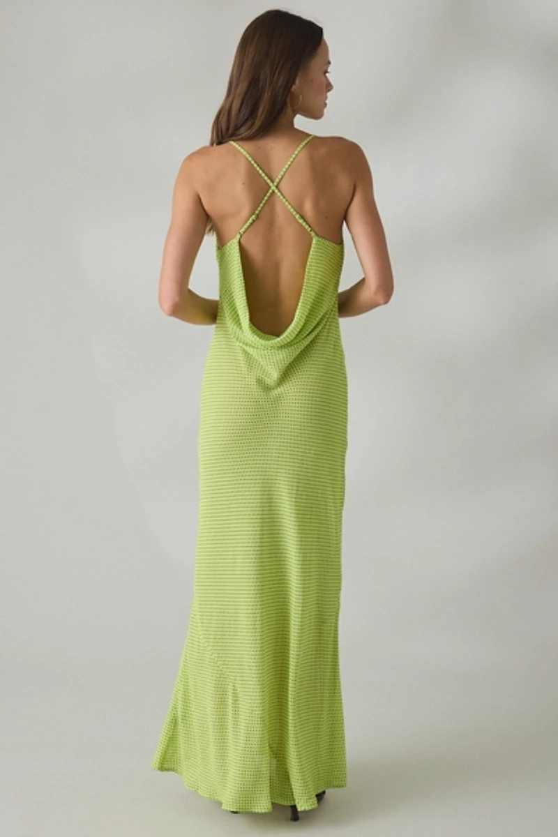 AFRM Cheryl Lime Pin Dot Scarf Detail Open-Back Maxi Dress