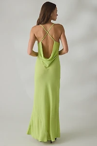 AFRM Cheryl Lime Pin Dot Scarf Detail Open-Back Maxi Dress