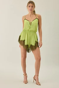 AFRM Buckley Lime Dot Lace Trim Romper
