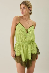 AFRM Buckley Lime Dot Lace Trim Romper