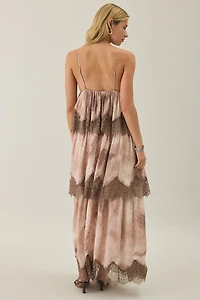 AFRM Murray Dune Snake Tiered Lace Trim Maxi Dress