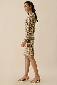 AFRM Samantha Dune Stripe Long Sleeve Crochet Mini Dress