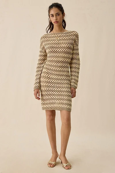 AFRM Samantha Dune Stripe Long Sleeve Crochet Mini Dress