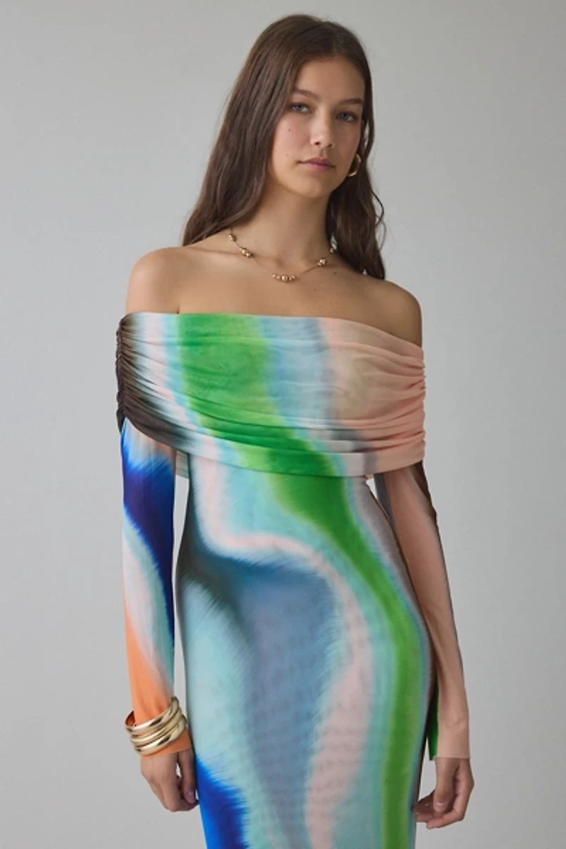 AFRM Essie Mesh Off-The-Shoulder Long Sleeve Maxi Dress