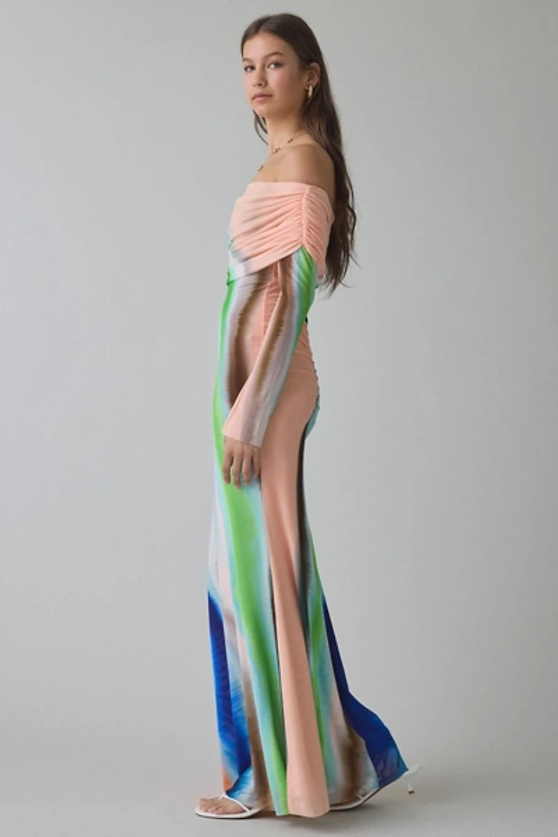 AFRM Essie Mesh Off-The-Shoulder Long Sleeve Maxi Dress