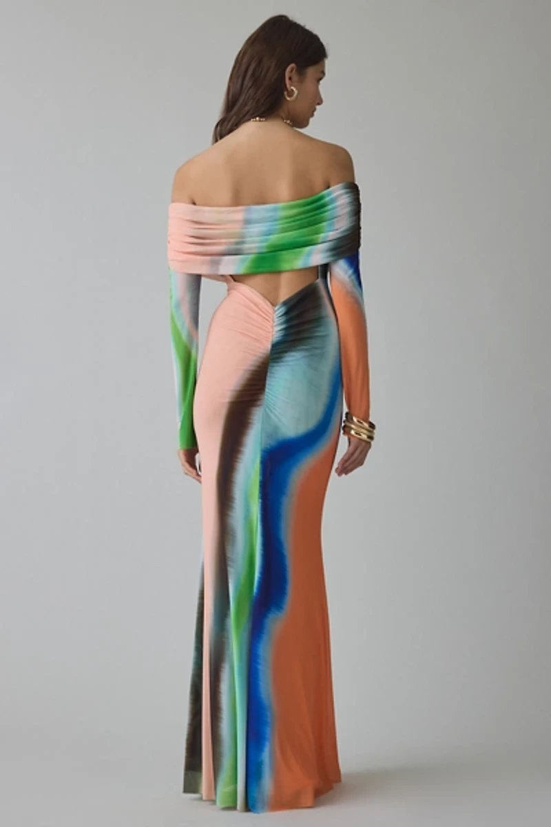 AFRM Essie Mesh Off-The-Shoulder Long Sleeve Maxi Dress