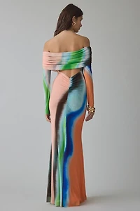 AFRM Essie Mesh Off-The-Shoulder Long Sleeve Maxi Dress