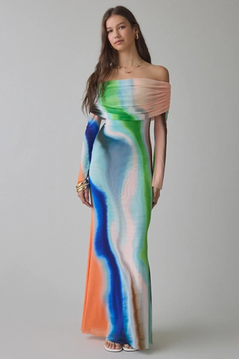 AFRM Essie Mesh Off-The-Shoulder Long Sleeve Maxi Dress