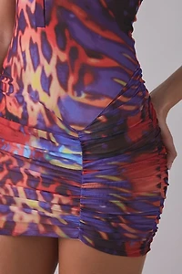 AFRM Andover Cobalt Scale Ruched Bodycon Halter Mini Dress