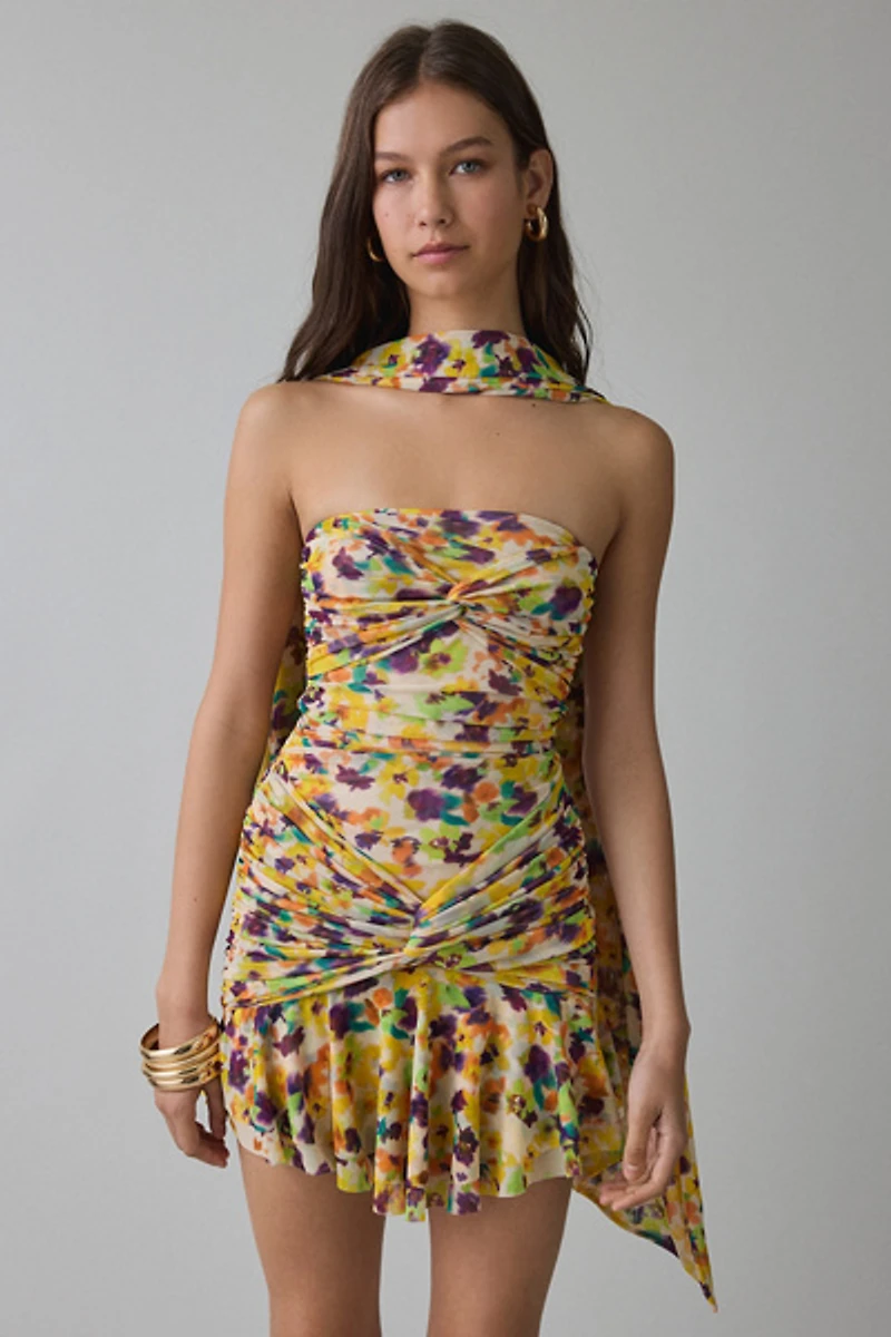 AFRM Ineson Knotted Scarf Detail Strapless Mini Dress