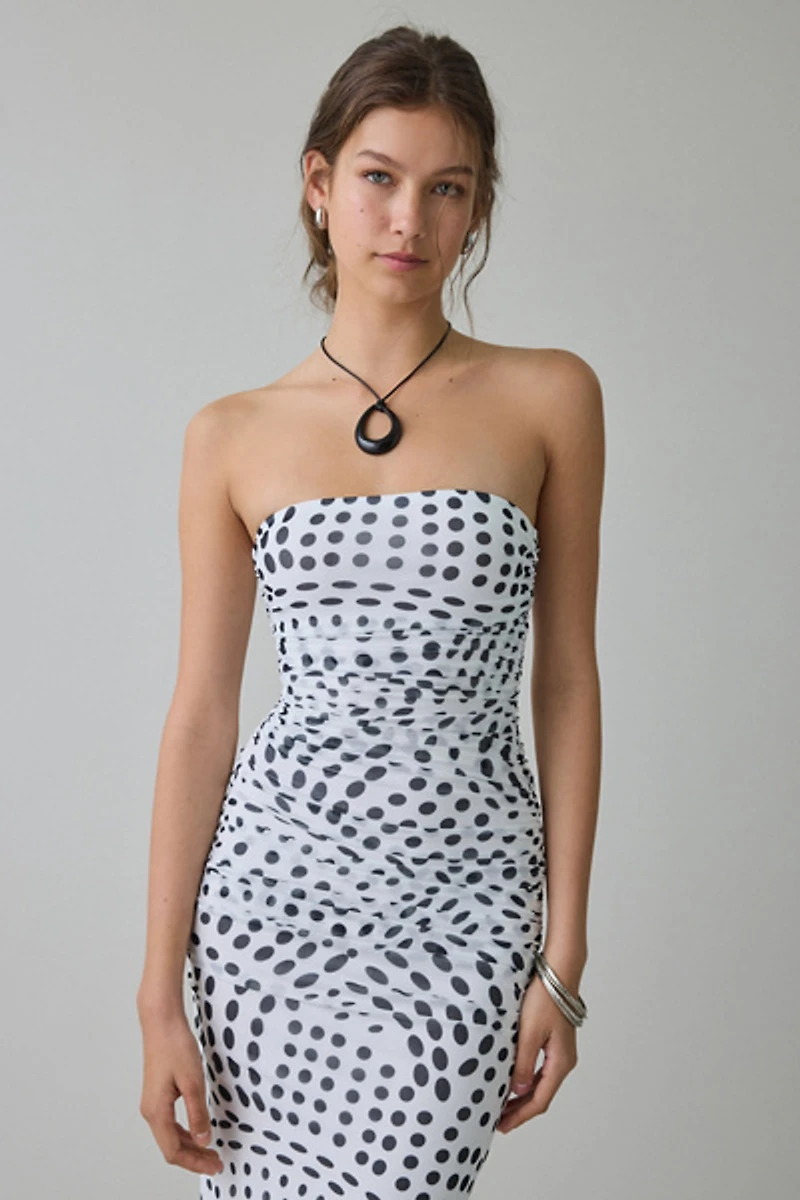 AFRM Marlo Ruched Mesh Strapless Bodycon Maxi Dress