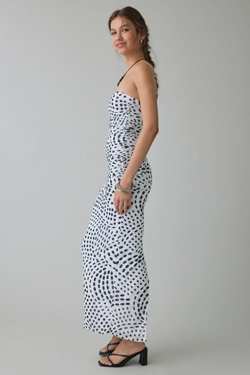 AFRM Marlo Ruched Mesh Strapless Bodycon Maxi Dress
