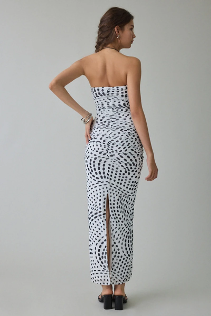 AFRM Marlo Ruched Mesh Strapless Bodycon Maxi Dress