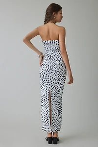 AFRM Marlo Ruched Mesh Strapless Bodycon Maxi Dress