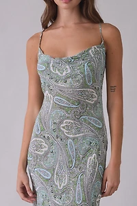 AFRM Cheryl Aqua Paisley Scarf Detail Open-Back Maxi Dress